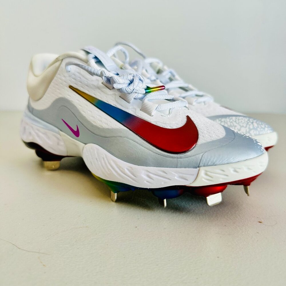 NEW NIKE ALPHA HUARACHE ELITE 4 LOW RAINBOW BASEBALL REACT CLEATS FD2745-106 7.5